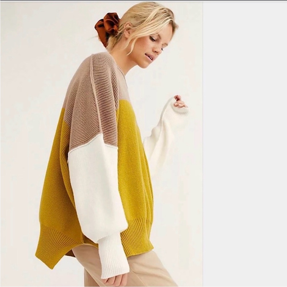 ❌SOLD❌FREE PEOPLE Easy Street Colorblock Oversized Sweater, Medium - Picture 1 of 9